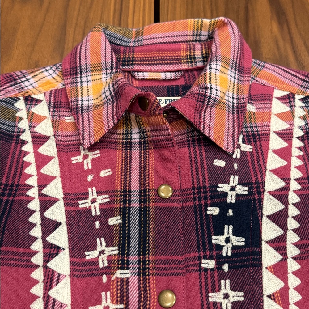 Free People Nordic Chill Plaid Flannel oversized Shirt Jacket size Small - Picture 6 of 11